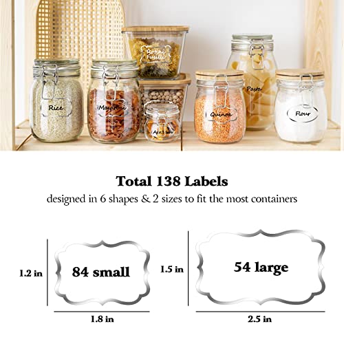 Kitchen Pantry Food Containers Clear Labels with Silver Border