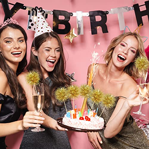 100 Pcs Foil Firework Cupcake Toppers Gold Sparkle Tinsel Cake Toppers New Years Cake Decoration Cocktail Fruit Toothpick for Birthday Wedding Graduation Party