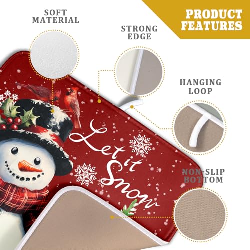 Winter Snowflake Red Dish Drying Mat for Kitchen Counter