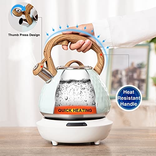 Tea Kettle Toptier Teapot Whistling Kettle with Wood Pattern Handle Loud Whistle