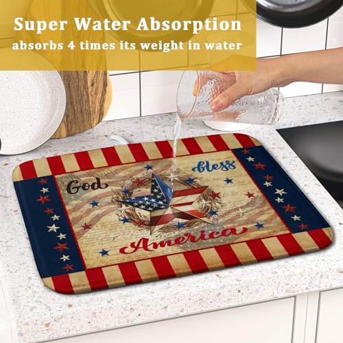 4th of July God Bless Dish Drying Mat for Kitchen Counter