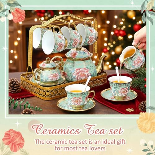 22 Pcs Vintage Porcelain Tea Sets for Adults