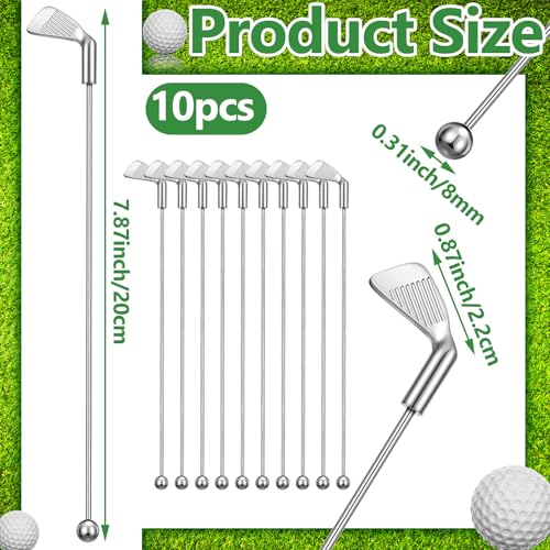 10 Pcs Metal Golf Cocktail Stirrers Swizzle Stir Sticks 7.87 Inch Reusable Drink Stirrer Sticks Party Decorations Golf Party Clubhouse and Outing Decorations (10 Count)