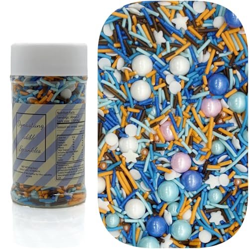 Blue & Orange & White Sprinkles Mixed Style Edible Cake Decorations Cupcake Toppers Cookie Perfect for Cakes (3 Ounce)