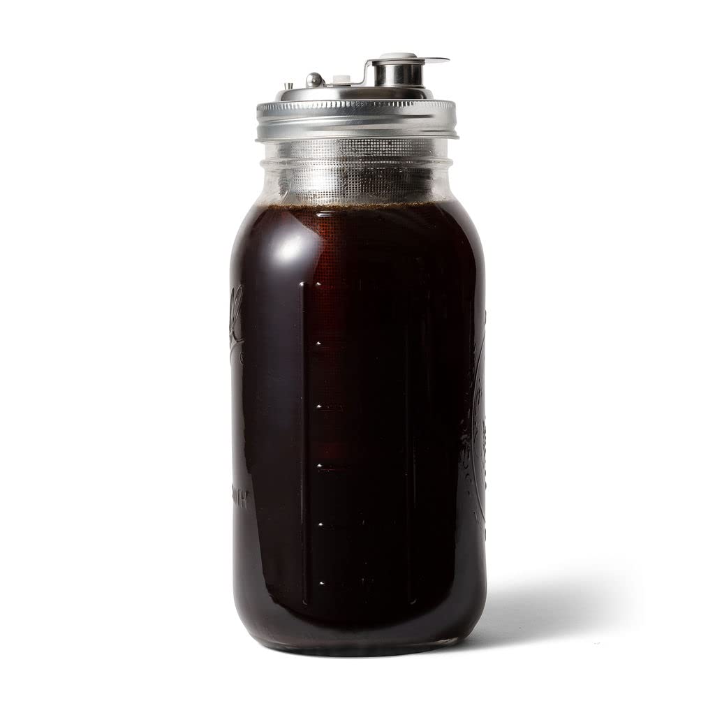 Black stainless steel cold brew lid for wide mouth Mason jar