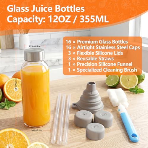 Glass Juice Bottles with Lid 12 oz