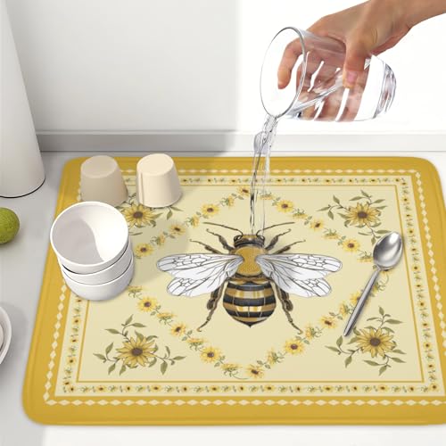 Sunflower Bee Dish Drying Mat