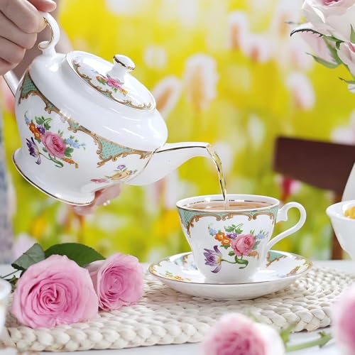 Porcelain Tea Set Vintage British Relief Gold Rim Teapot Cup and Saucer Sets 5