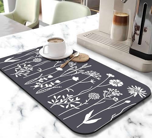 Dish Drying Mat for Kitchen Counter 20x12in Washable Quick Dish Drying Pad Rubber Backed Absorbent Draining Mat Fit Kitchen Counter