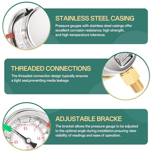 30inHG 30PSI Stainless Steel Liquid Filled Pressure Gauge