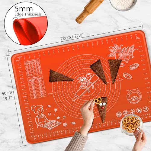 Silicone Baking Mat 28" x 20" Extra Thickness Dough Rolling Mat with Measurements and Edge Heightening