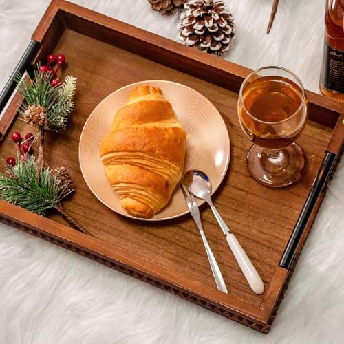 Rustic Wood Serving Tray with Handle Brown Rectangular Decorative Trays Farmhouse Charcuterie Boards Platter for Food (2 Count)