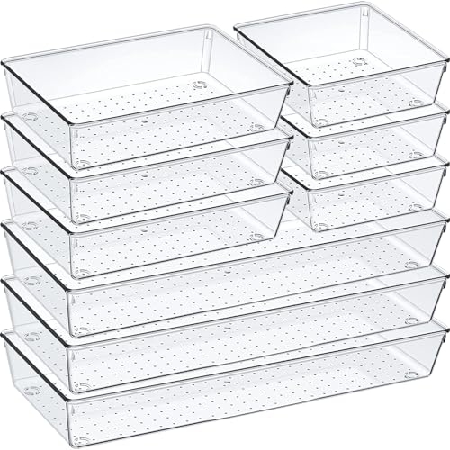 9 Pack Clear Plastic Drawer Organizer Set (9 Count)