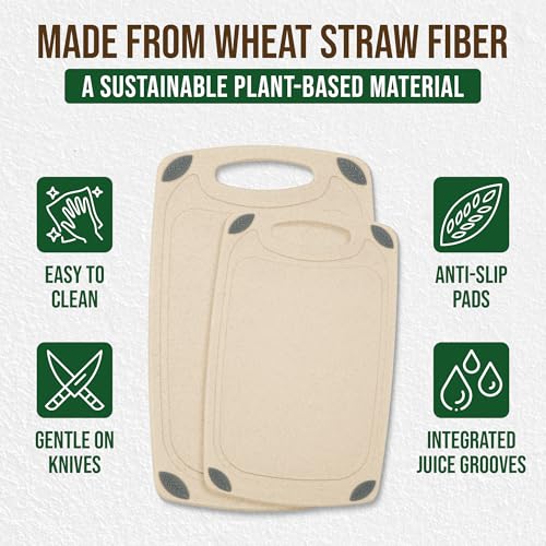 2 Piece Reversible Cutting Board Set Made with Natural Wheat Straw Fiber (2 Count)