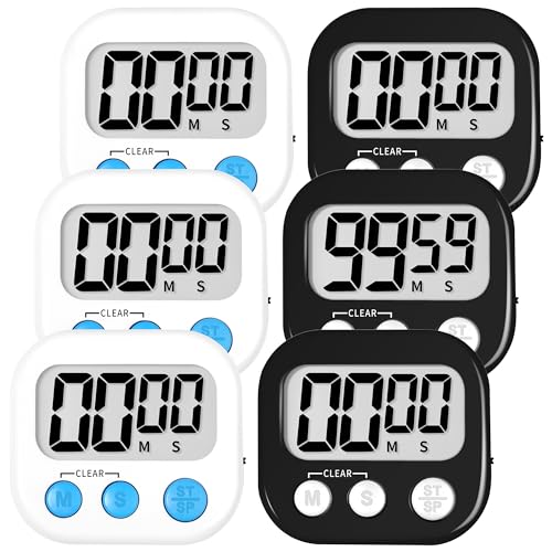 Digital Kitchen Timers for Cooking Kids Black White 6 Pack