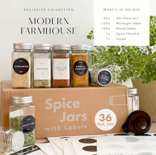 Thick Glass Spice Jars With Metal Lids And Labels (36 Count)