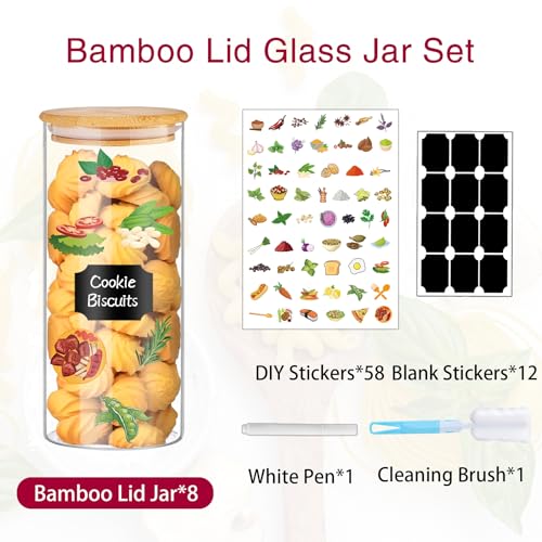 32 oz 8 Pcs Glass Jars with Bamboo Lids (8 Count)