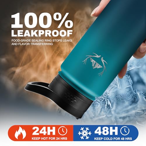 24 oz Insulated Water Bottle with Carrier Bag & 3 Lids