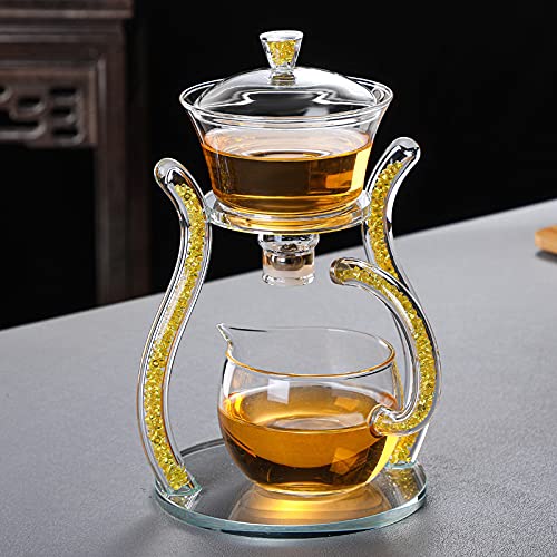 Lazy Kungfu Glass Tea Set Semi Automatic Drip Rotating with Infuser Glass Teapot Set