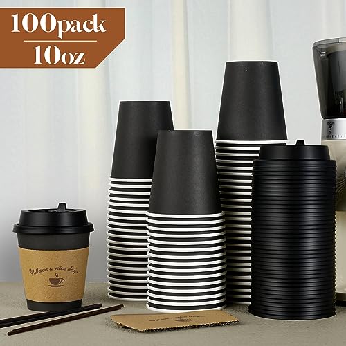 100 Pack 10 oz Paper Coffee Cups for Hot Chocolate Drinks (100 Count)