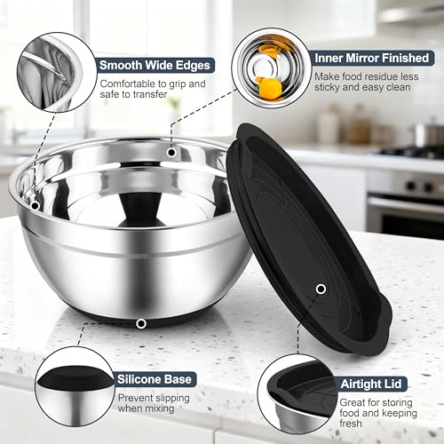 Mixing Bowls Stainless Steel Salad Bowls with Lids