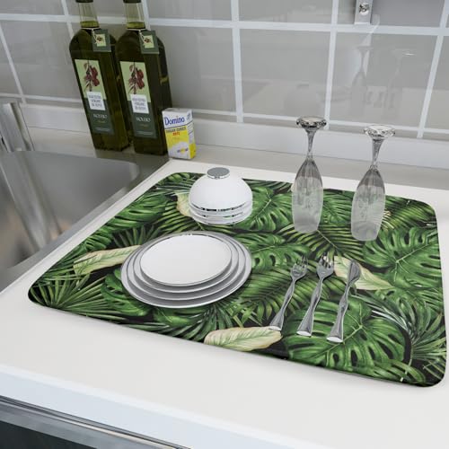 Tropical Palm Leaf Dish Drying Mat for Kitchen Countertop