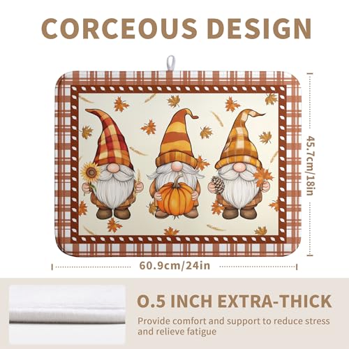 Fall Pumpkin Gnomes Dish Drying Mat Maple Leaves Autumn Large Kitchen Mats Dish Drying Pad Absorbent Dish Dryer Mat for Kitchen Countertops Microfiber Drainer Pad Dish Drying Mats