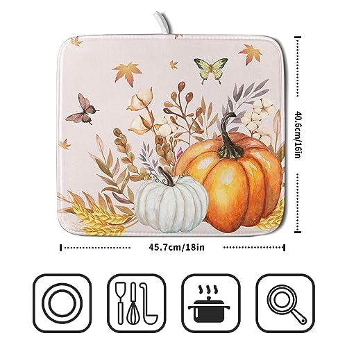 Fall Pumpkin Maple Dish Drying Mat for Kitchen Counter