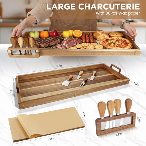 Large Charcuterie Board 30x12 Inch with Cheese Knife Set Acacia Wood