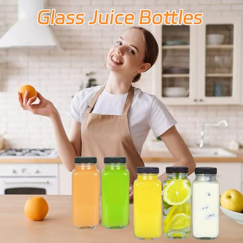 6 Pack 8oz Glass Juice Bottles with Lids