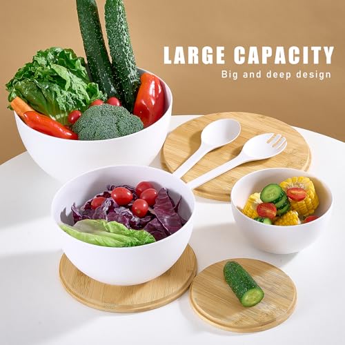 Large Salad Bowls with Bamboo Lids Set of 3