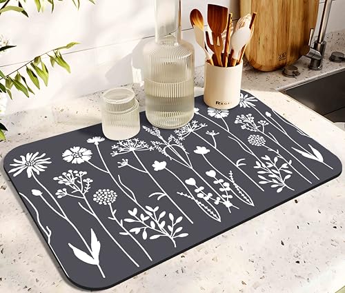 Dish Drying Mat for Kitchen Counter 20x12in Washable Quick Dish Drying Pad Rubber Backed Absorbent Draining Mat Fit Kitchen Counter