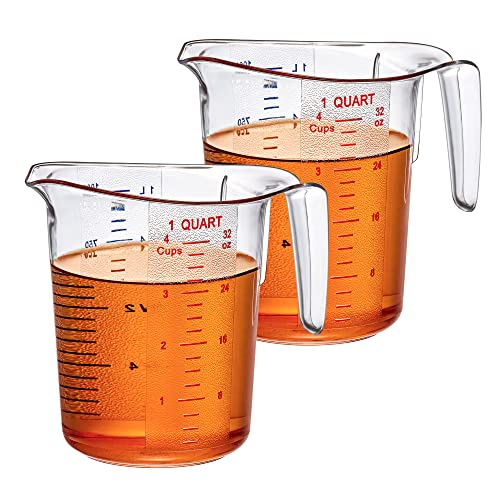 Melissa - 32-Ounce Plastic Measuring Pitcher (2-Pack), 4-Cup (1-Quart) Food-Grade Measuring Jug, Unbreakable, Stackable, Dishwasher-Safe, Great for Oil, Vinegar, Flour, and More