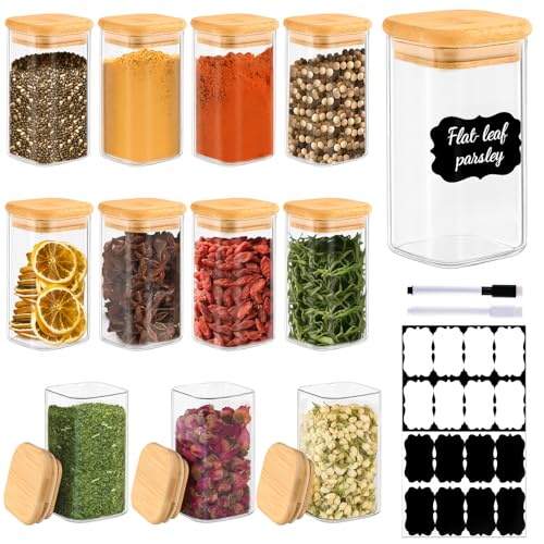 12 Pack 8 oz Square Glass Spice Jars with Lids and Labels (12 Count)