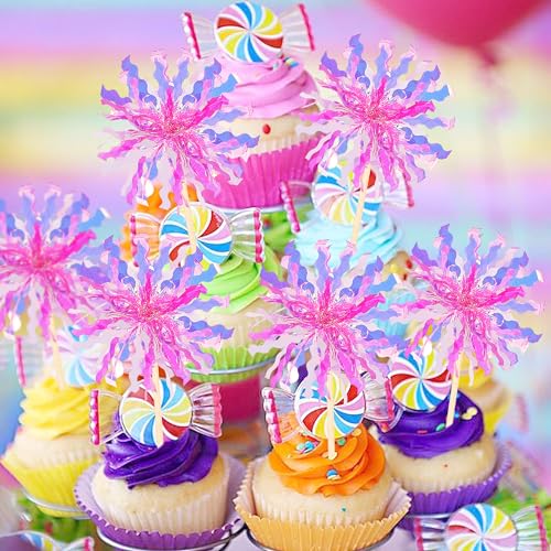 30 PCS Foil Firework Cupcake Toppers Sparkle Tinsel Cupcake Picks Happy Birthday Cake Decorations Drink Stirrers Cocktail Food Fruit Toothpicks for Baby Shower Graduation Party Supplies Rose Red (30 Count)