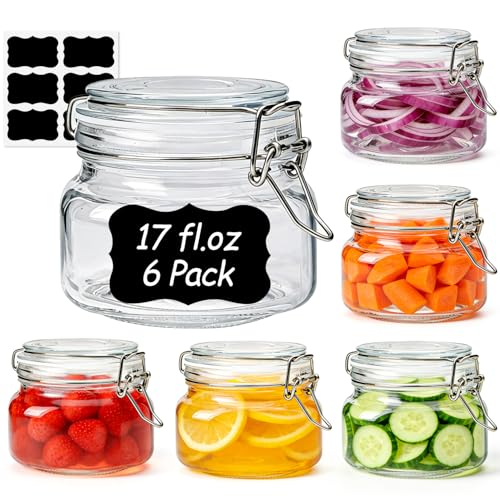 Square Glass Food Jars 17 oz 6 Pack for Pickling and Herbs Storage (6 Count)