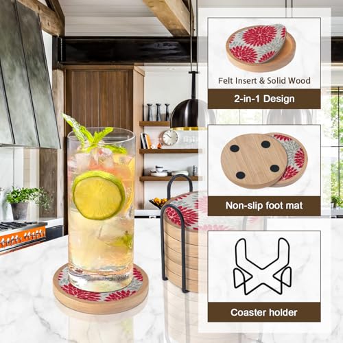 Wood Coasters Set of 6 with Holder