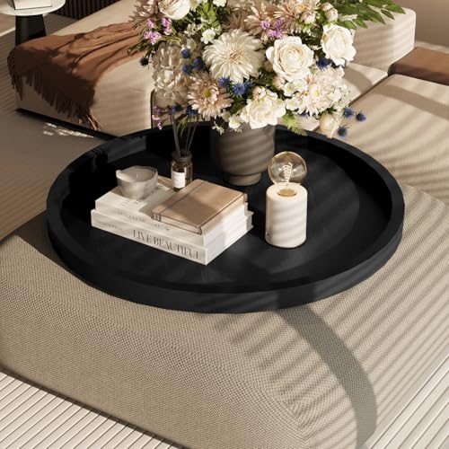 Round Ottoman Tray Large Wood Serving Tray for Table Living Room Bedroom