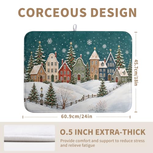 Winter Christmas Dish Drying Mats Xmas Forest House Dish Mat Snowflake Drying Matt Dishes Dryer Pad for Kitchen Counter Absorbent Microfiber Washable Foldable Reusable 18x24 in