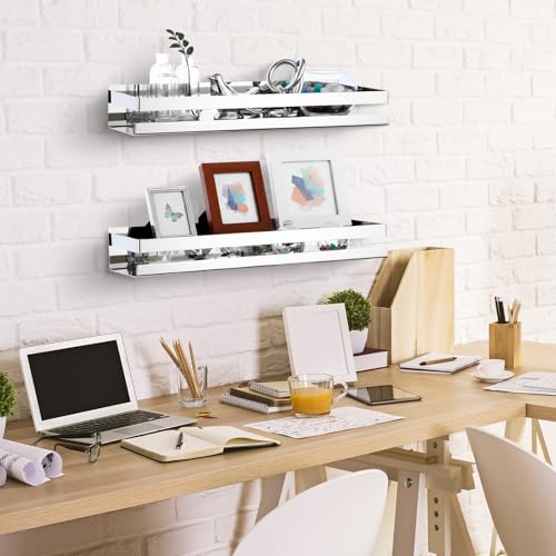 2 Pieces Stainless Steel Shelf Bathroom Shower Floating Shelves Wall Mounted Shower Caddy Basket Shelf Storage Organizer Shelves for Bathroom (2 Count)