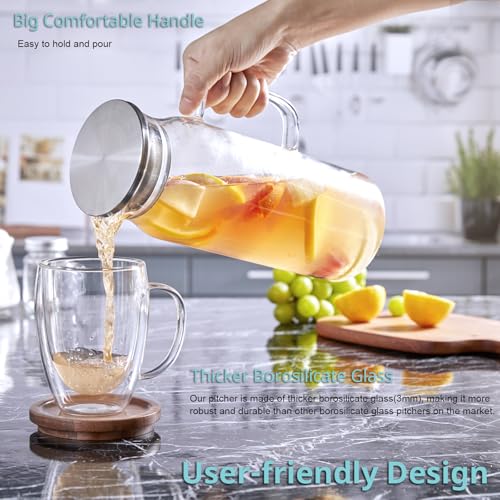 1.6 Liter 54 oz Glass Pitcher with Lid and Handle