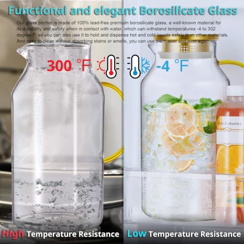 1 Gallon Gold Glass Pitcher with Lid and Handle