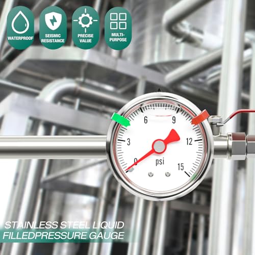 0 15psi Stainless Steel Glycerin Liquid Filled Pressure Gauge 1