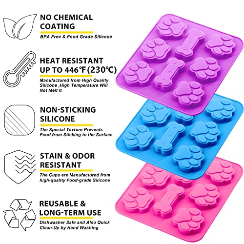 3 Pack Silicone Molds with Puppy Dog Paw and Bone Shaped 2 in 1 (3 Count)