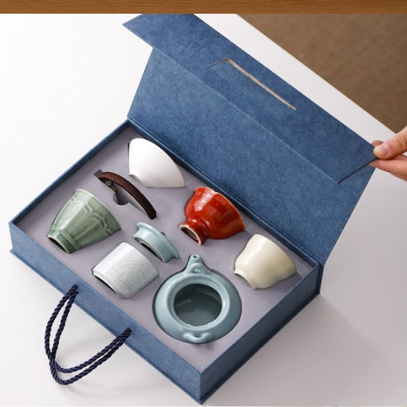 Five Famous Kiln Clay Pot Tea Set 6 Piece Teapot with Handle Gift Box Ceramic Item