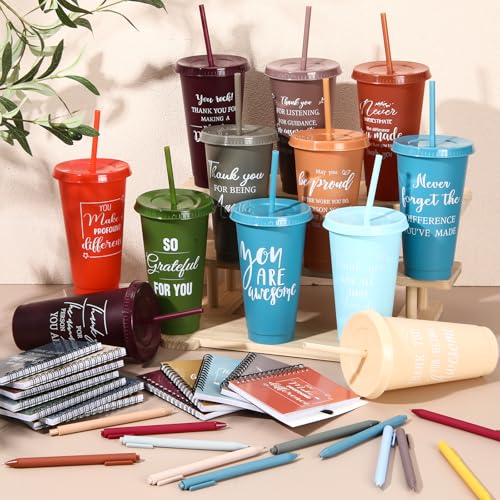 36 Pcs Employee Appreciation Gifts Bulk 24 oz Thank You Tumbler with Lid and Straw Mini Spiral Notebooks and Pens Appreciation Gifts for Team Employee Coworkers Teacher (36 Count)