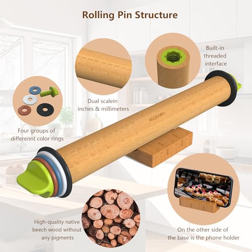 Rolling Pin with 4 Thickness Rings (3 Count)