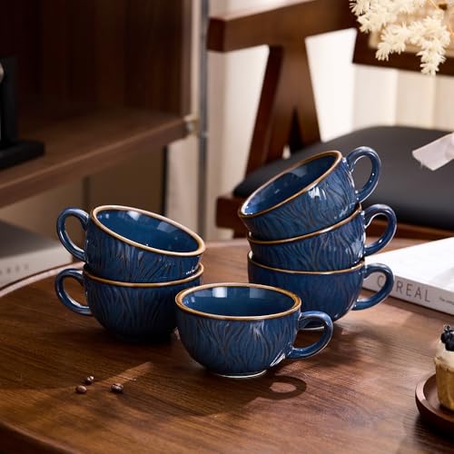 Set of 6 Vintage Design 12 oz Professional Barista Ceramic Latte Art Cappuccino Cups Set (6 Count)