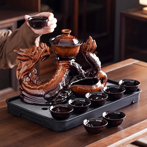 Ceramic Teapot with Infuser Semi Automatic Tea Set Magic Teapot with 8 cups Gradient Color