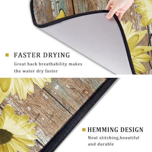 Rustic Daisy Dish Drying Mat for Kitchen Countertop 18x24 inch Yellow Sunflowers on Wooden Board Dish Drainer Mats Fast Drying Country Vintage Shabby Chic Flower Dish Drying Pad Decor Large